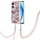 For OPPO A60 Electroplating Pattern IMD TPU Shockproof Case with Neck Lanyard(Pink Scales) - 1