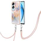 For OPPO A60 Electroplating Pattern IMD TPU Shockproof Case with Neck Lanyard(Milky Way White Marble) - 1