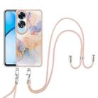 For OPPO A60 Electroplating Pattern IMD TPU Shockproof Case with Neck Lanyard(Milky Way White Marble) - 2