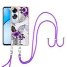 For OPPO A60 Electroplating Pattern IMD TPU Shockproof Case with Neck Lanyard(Purple Flower) - 2