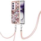 For OPPO Reno12 Pro Global Electroplating Pattern IMD TPU Shockproof Case with Neck Lanyard(Pink Scales) - 1