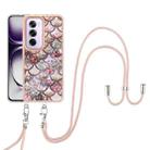 For OPPO Reno12 Pro Global Electroplating Pattern IMD TPU Shockproof Case with Neck Lanyard(Pink Scales) - 2