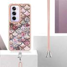For OPPO Reno12 Pro Global Electroplating Pattern IMD TPU Shockproof Case with Neck Lanyard(Pink Scales) - 3