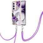 For OPPO Reno12 Pro Global Electroplating Pattern IMD TPU Shockproof Case with Neck Lanyard(Purple Flower) - 1
