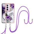 For OPPO Reno12 Pro Global Electroplating Pattern IMD TPU Shockproof Case with Neck Lanyard(Purple Flower) - 2