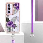 For OPPO Reno12 Pro Global Electroplating Pattern IMD TPU Shockproof Case with Neck Lanyard(Purple Flower) - 3