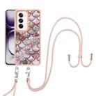 For OPPO Reno12 Global Electroplating Pattern IMD TPU Shockproof Case with Neck Lanyard(Pink Scales) - 2