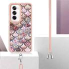 For OPPO Reno12 Global Electroplating Pattern IMD TPU Shockproof Case with Neck Lanyard(Pink Scales) - 3