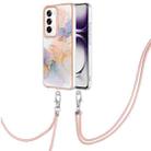 For OPPO Reno12 Global Electroplating Pattern IMD TPU Shockproof Case with Neck Lanyard(Milky Way White Marble) - 1