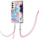 For OPPO Reno12 Global Electroplating Pattern IMD TPU Shockproof Case with Neck Lanyard(Milky Way Blue Marble) - 1