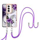 For OPPO Reno12 Global Electroplating Pattern IMD TPU Shockproof Case with Neck Lanyard(Purple Flower) - 2