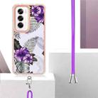 For OPPO Reno12 Global Electroplating Pattern IMD TPU Shockproof Case with Neck Lanyard(Purple Flower) - 3