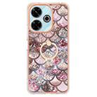 For Redmi 13 4G Electroplating Pattern IMD TPU Shockproof Case with Rhinestone Ring Holder(Pink Scales) - 2