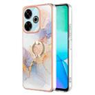 For Redmi 13 4G Electroplating Pattern IMD TPU Shockproof Case with Rhinestone Ring Holder(Milky Way White Marble) - 1