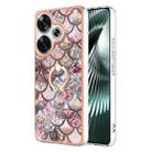 For Xiaomi Poco F6 5G Electroplating Pattern IMD TPU Shockproof Case with Rhinestone Ring Holder(Pink Scales) - 1