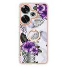 For Xiaomi Poco F6 5G Electroplating Pattern IMD TPU Shockproof Case with Rhinestone Ring Holder(Purple Flower) - 2