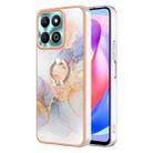 For Honor X6b Electroplating Pattern IMD TPU Shockproof Case with Rhinestone Ring Holder(Milky Way White Marble) - 1