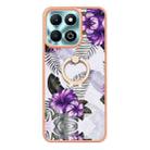 For Honor X6b Electroplating Pattern IMD TPU Shockproof Case with Rhinestone Ring Holder(Purple Flower) - 2