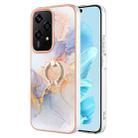 For Honor 200 Lite Global Electroplating Pattern IMD TPU Shockproof Case with Rhinestone Ring Holder(Milky Way White Marble) - 1