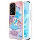 For Honor 200 Lite Global Electroplating Pattern IMD TPU Shockproof Case with Rhinestone Ring Holder(Milky Way Blue Marble) - 1