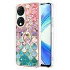 For Honor X7b 4G / 5G Electroplating Pattern IMD TPU Shockproof Case with Rhinestone Ring Holder(Colorful Scales) - 1