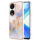 For Honor X7b 4G / 5G Electroplating Pattern IMD TPU Shockproof Case with Rhinestone Ring Holder(Milky Way White Marble) - 1