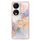 For Honor X7b 4G / 5G Electroplating Pattern IMD TPU Shockproof Case with Rhinestone Ring Holder(Milky Way White Marble) - 2