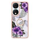 For Honor X7b 4G / 5G Electroplating Pattern IMD TPU Shockproof Case with Rhinestone Ring Holder(Purple Flower) - 2