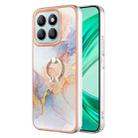 For Honor X8b Electroplating Pattern IMD TPU Shockproof Case with Rhinestone Ring Holder(Milky Way White Marble) - 1