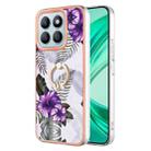 For Honor X8b Electroplating Pattern IMD TPU Shockproof Case with Rhinestone Ring Holder(Purple Flower) - 1