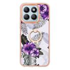 For Honor X8b Electroplating Pattern IMD TPU Shockproof Case with Rhinestone Ring Holder(Purple Flower) - 2