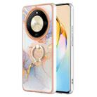 For Honor X9b Electroplating Pattern IMD TPU Shockproof Case with Rhinestone Ring Holder(Milky Way White Marble) - 1