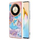 For Honor X9b Electroplating Pattern IMD TPU Shockproof Case with Rhinestone Ring Holder(Milky Way Blue Marble) - 1