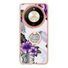 For Honor X9b Electroplating Pattern IMD TPU Shockproof Case with Rhinestone Ring Holder(Purple Flower) - 2