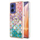 For Motorola Moto G85 Electroplating Pattern IMD TPU Shockproof Case with Rhinestone Ring Holder(Colorful Scales) - 1