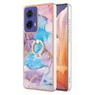 For Motorola Moto G85 Electroplating Pattern IMD TPU Shockproof Case with Rhinestone Ring Holder(Milky Way Blue Marble) - 1