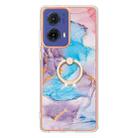 For Motorola Moto G85 Electroplating Pattern IMD TPU Shockproof Case with Rhinestone Ring Holder(Milky Way Blue Marble) - 2