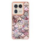 For Motorola Edge 50 Ultra Electroplating Pattern IMD TPU Shockproof Case with Rhinestone Ring Holder(Pink Scales) - 2