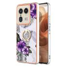 For Motorola Edge 50 Ultra Electroplating Pattern IMD TPU Shockproof Case with Rhinestone Ring Holder(Purple Flower) - 1