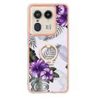 For Motorola Edge 50 Ultra Electroplating Pattern IMD TPU Shockproof Case with Rhinestone Ring Holder(Purple Flower) - 2