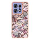 For Motorola Edge 50 Pro Electroplating Pattern IMD TPU Shockproof Case with Rhinestone Ring Holder(Pink Scales) - 2