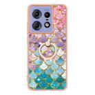 For Motorola Edge 50 Pro Electroplating Pattern IMD TPU Shockproof Case with Rhinestone Ring Holder(Colorful Scales) - 2