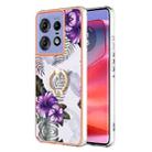 For Motorola Edge 50 Pro Electroplating Pattern IMD TPU Shockproof Case with Rhinestone Ring Holder(Purple Flower) - 1