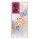 For Motorola Edge 50 Fusion Electroplating Pattern IMD TPU Shockproof Case with Rhinestone Ring Holder(Milky Way White Marble) - 2