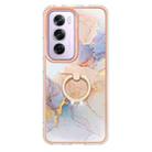For OPPO Reno12 Pro Global Electroplating Pattern IMD TPU Shockproof Case with Rhinestone Ring Holder(Milky Way White Marble) - 2