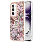For OPPO Reno12 Global Electroplating Pattern IMD TPU Shockproof Case with Rhinestone Ring Holder(Pink Scales) - 1