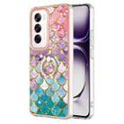 For OPPO Reno12 Global Electroplating Pattern IMD TPU Shockproof Case with Rhinestone Ring Holder(Colorful Scales) - 1