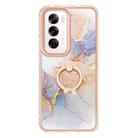 For OPPO Reno12 Global Electroplating Pattern IMD TPU Shockproof Case with Rhinestone Ring Holder(Milky Way White Marble) - 2