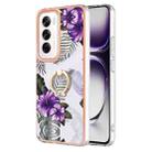 For OPPO Reno12 Global Electroplating Pattern IMD TPU Shockproof Case with Rhinestone Ring Holder(Purple Flower) - 1