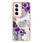 For OPPO Reno12 Global Electroplating Pattern IMD TPU Shockproof Case with Rhinestone Ring Holder(Purple Flower) - 2